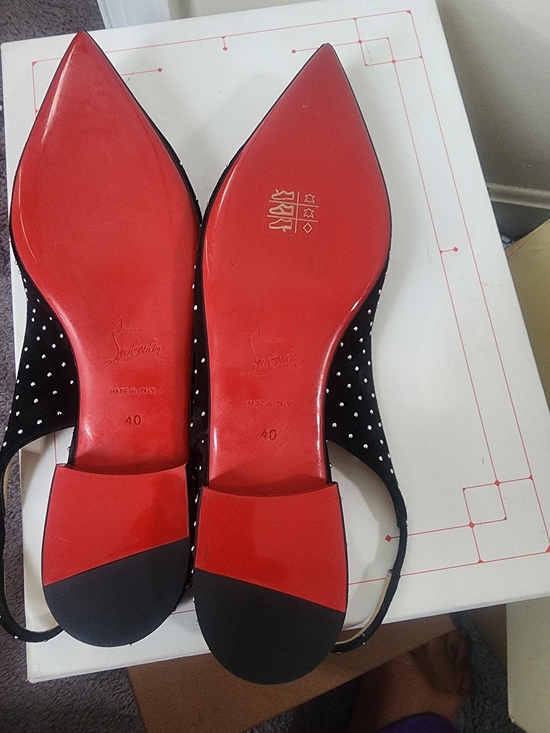 Christian Louboutin Shoes - Christian Louboutin Black Polka Dot Slingback Flats with Red Soles